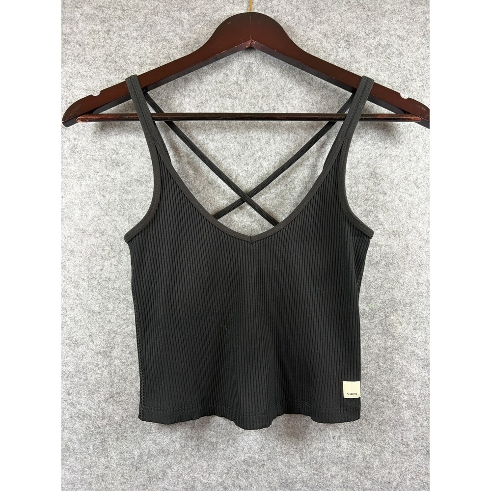 Vuori‎ Rib Crop Tank Top Black Crisscross Back V-Neck XS